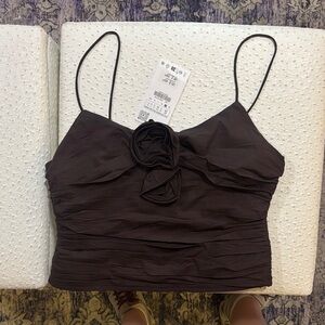 ZARA NWT Elegant Brown Spaghetti Strap Top